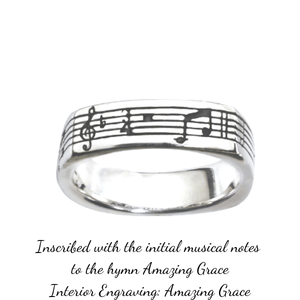 Sterling Silver Men's Amazing Grace Music Notes Ring