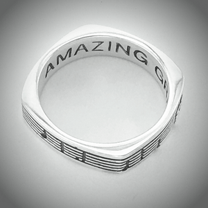 Sterling Silver Men's Amazing Grace Music Notes Ring