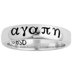 Sterling Silver Ladies Greek Agape Ring God is Love Clothed