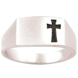 Sterling Silver Men's Christian Faith-Based Ring |  Recessed Cross