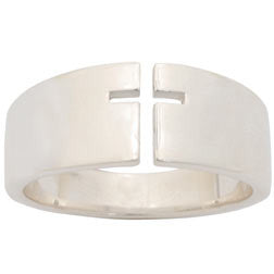 Sterling Silver Men's Christian Faith-Based Ring | Thin Open Cross