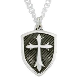 Sterling Silver Cross Shield Necklace Made in the USA Clothed