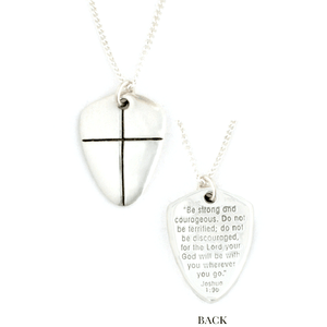 Sterling Silver Shield of Faith Necklace | Joshua 1:9 Be Strong and Courageous | Small
