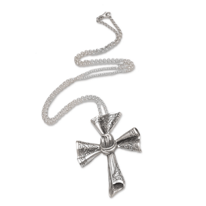 Sterling Silver Songket Cloth Cross Pendant Necklace
