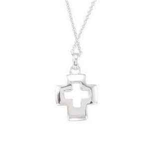 Sterling Silver Diamond Set Square Cross Pendant Necklace