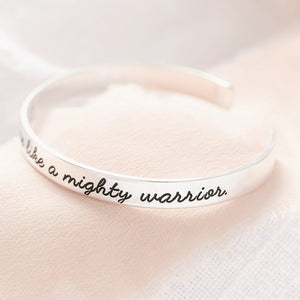 The Lord is With Me Like a Mighty Warrior Engraved Cuff Bracelet | Jeremiah 20:11 | Sterling Silver or 14k Gold