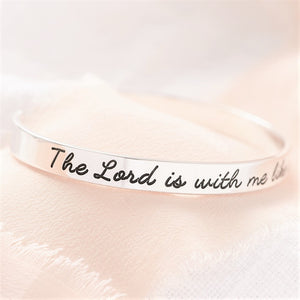 The Lord is With Me Like a Mighty Warrior Sterling Silver Engraved Cuff Bracelet | Jeremiah 20:11