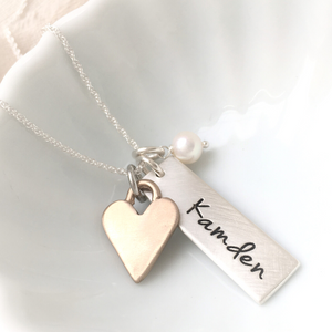 Custom Engraved Sterling Silver Charm Necklace | Personalized Rectangle Pendant