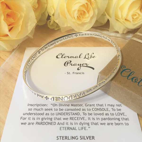 St. Francis' Prayer Eternal Life Mobius Bangle Bracelet | Sterling Silver or 14k Gold