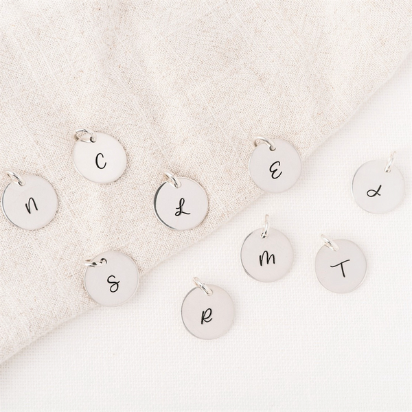 Sterling Silver Initial Charms | Engraved Script Letter Charm - Clothed ...