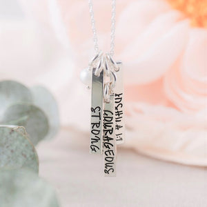 Sterling Silver Blessing Bar Necklace | Strong & Courageous | Joshua 1:9