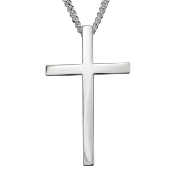 Sterling Silver Large Plain Cross Necklace Made in the USA