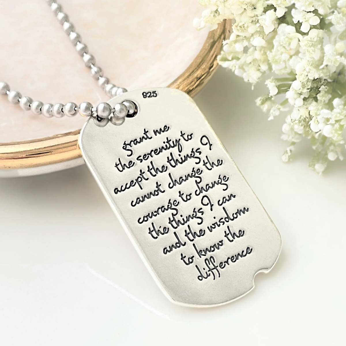 Sterling Silver Serenity Prayer Dog Tag Necklace