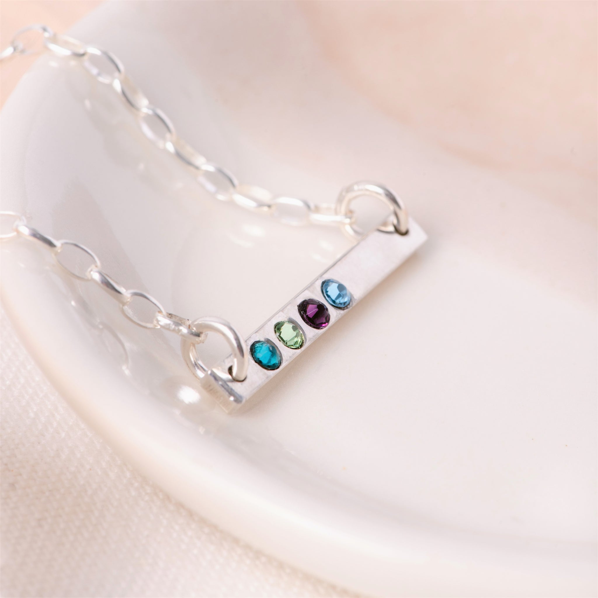 Custom Engraved Sterling Silver Bar Necklace | Swarovski Crystal Birthstone  - Clothed with Truth