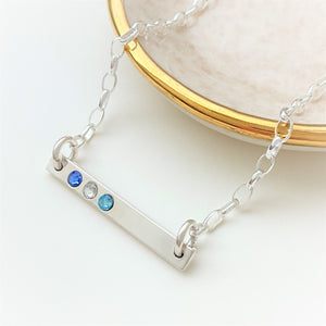 Sterling Silver & Swarovski Crystal Birthstone Bar Necklace | Custom Personalized