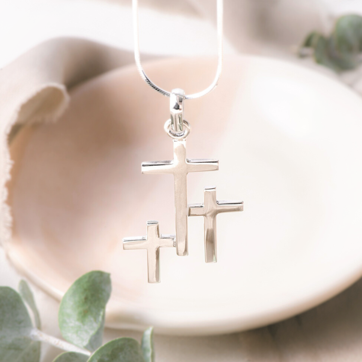 Sterling Silver Triple Cross Pendant Necklace