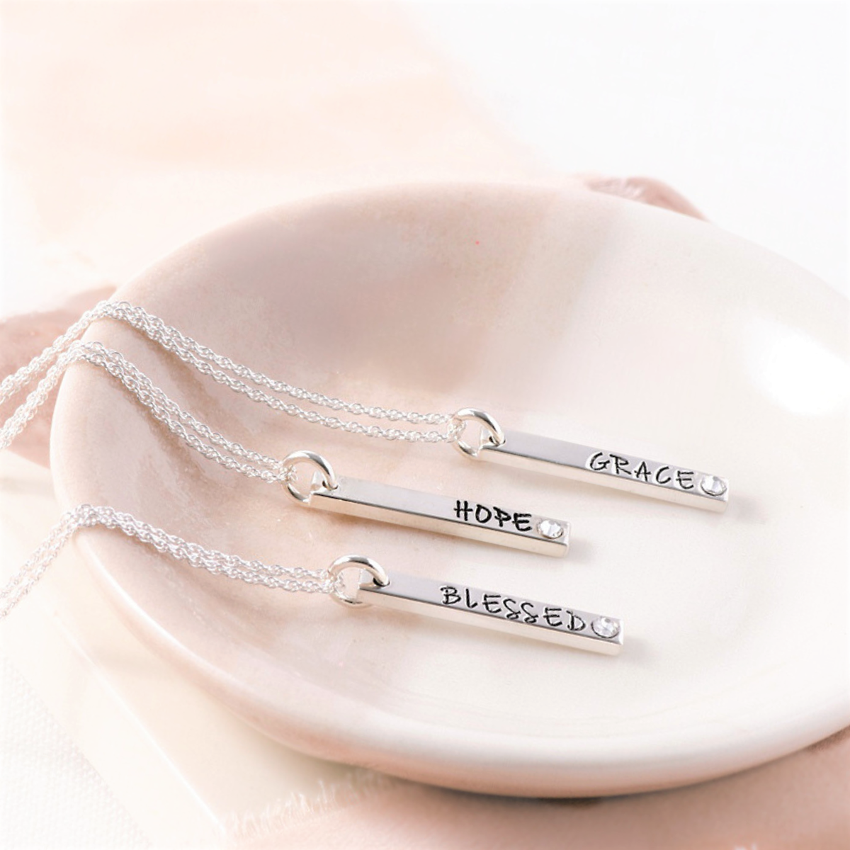 Sterling Silver Engraved Vertical Pendant Necklace | Select Your Inscription