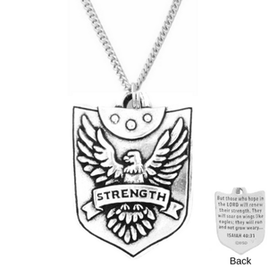 Fine Pewter Strength Shield Necklace | Isaiah 40:31