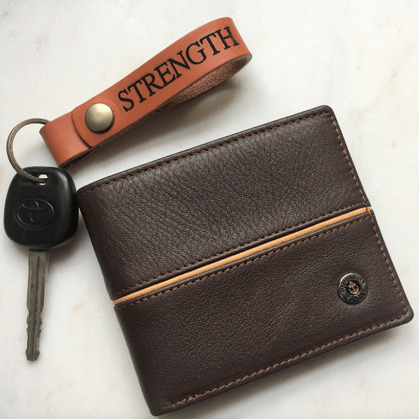 Genuine Leather Engraved Scripture Verse Keyring