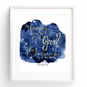 The Heavens Declare The Glory of God Bible Verse Watercolor Art Print | Psalm 19:1