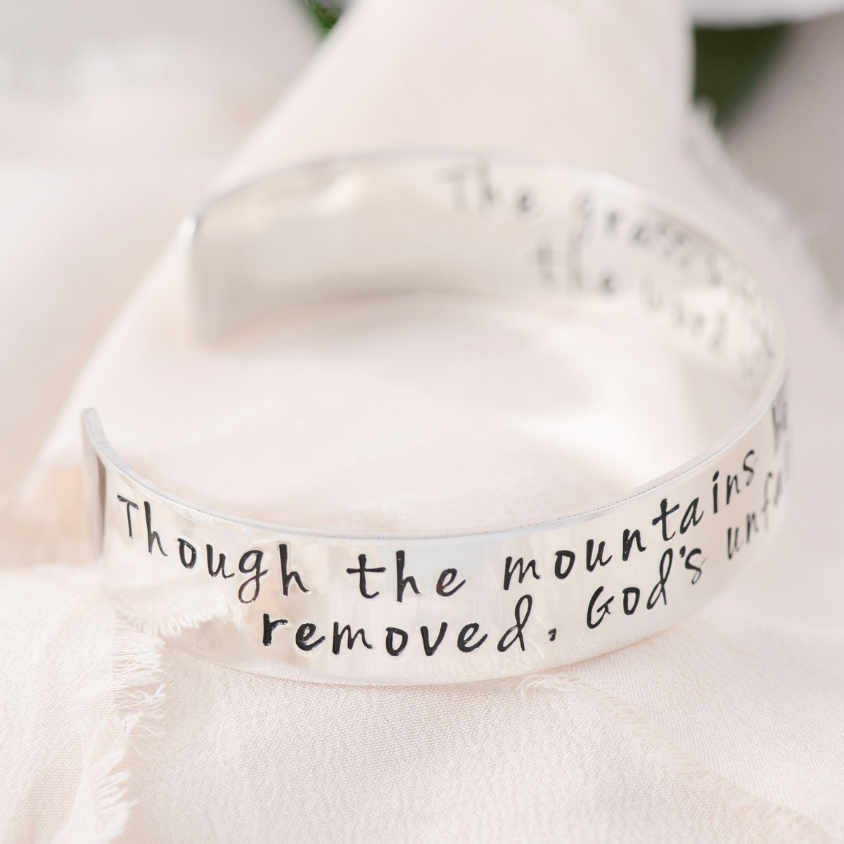 God's Unfailing Love Engraved Cuff Bracelet | Sterling Silver or 14k Gold