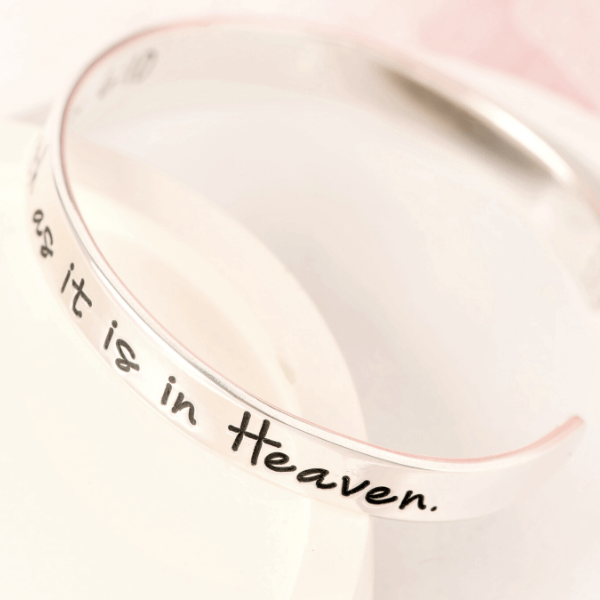 The Lord's Prayer Sterling Silver Engraved Scripture Verse Cuff Bracelet | Thy Will Be Done on Earth as it is in Heaven | Matthew 6:10