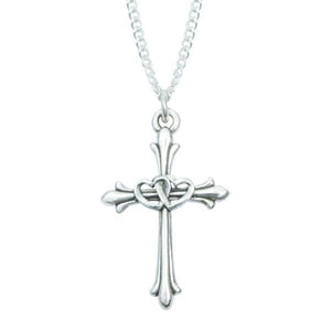 Sterling Silver Intertwined Hearts Cross Necklace