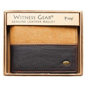 Two-Tone Genuine Leather Men's Wallet with Cross Stud