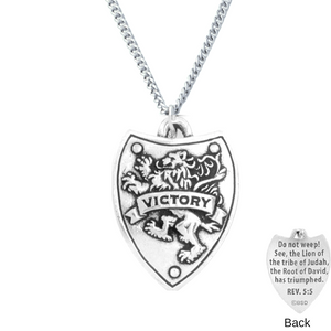Handcrafted Fine Pewter Victory Shield Necklace | Revelation 5:5