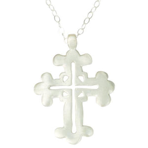 Sterling Silver Three-Tipped Wide Cross Necklace
