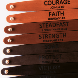 Genuine Leather Engraved Scripture Verse Bracelets | Focus Word & Reference